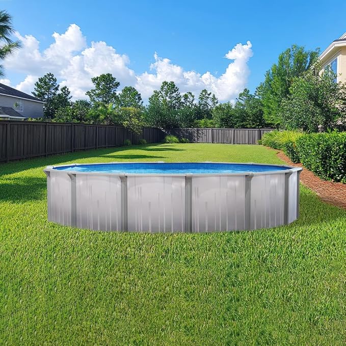 Lake Effect Pools 'Tortuga' 12 Ft Round Above Ground Swimming Pool | 52 Inch Resin Protected Steel Sided Walls | Bundle Includes: 25 Gauge Overlap Liner & Widemouth Skimmer