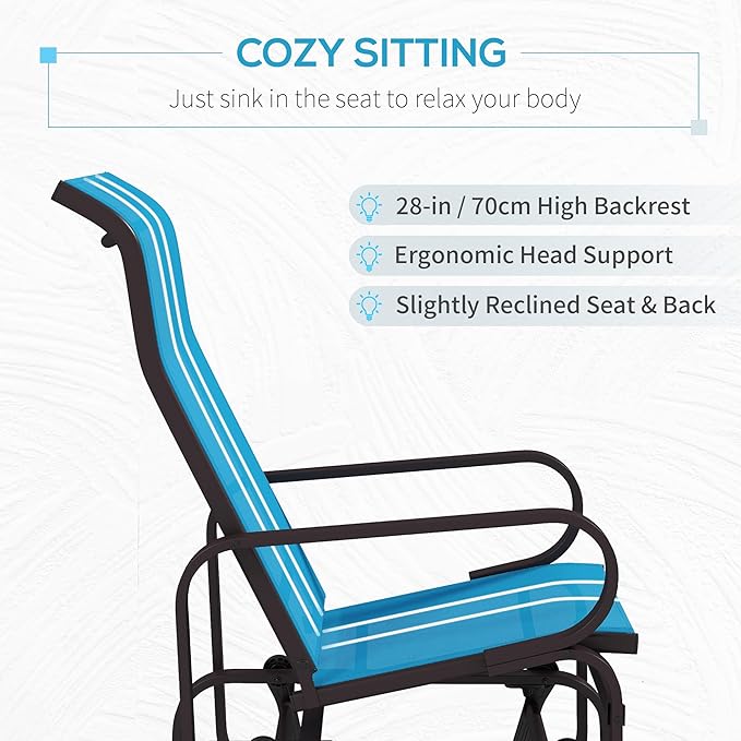 Outsunny Outdoor Glider Chair, Gliders for Outside Patio with Smooth Gliding Mechanism and Lightweight Construction for Backyard, Blue