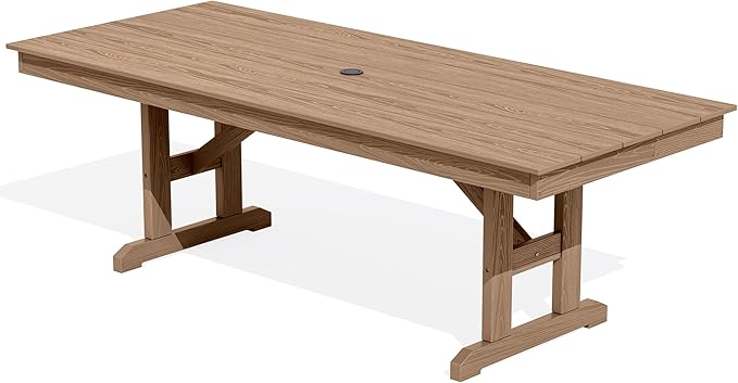 SERWALL Outdoor Dining Table, 84" Rectangular Dining Table for 6-10 Person, All Weather HDPE Outdoor Furniture for Backyard, Garden, Brown
