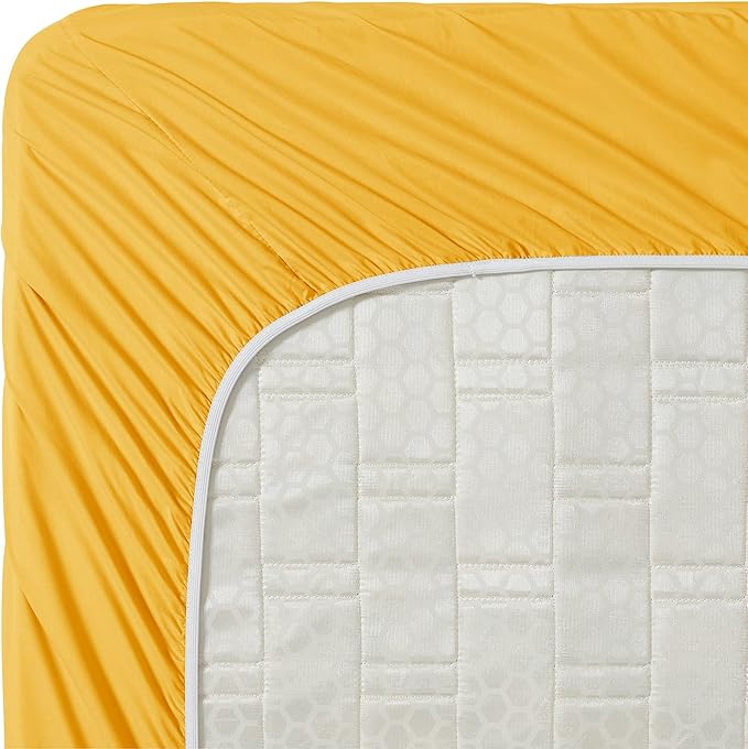 Clara Clark Bed Sheets, Premier 1800 Series 4 Piece Bed Sheet Set, Deep Pocket, Wrinkle, Fade, Stain Resistant, Luxury Soft Bedding Sheets & Pillowcases, King, Yellow
