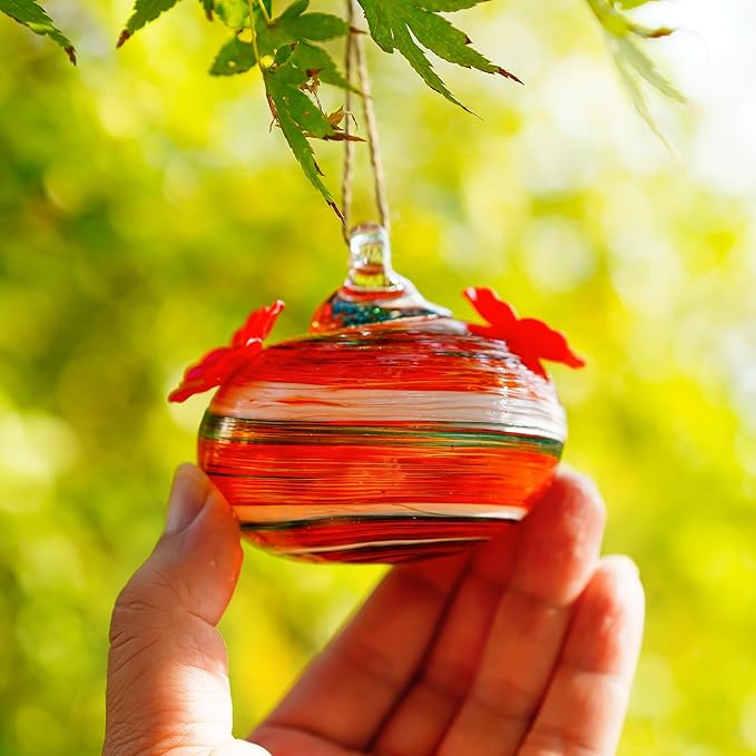Small Glass Hummingbird Feeders for Outdoors 3in Hanging Blown Glass Ball Humming Birds Feeder with 2 Feeding Ports for Outside Garden Patio Decor for Window