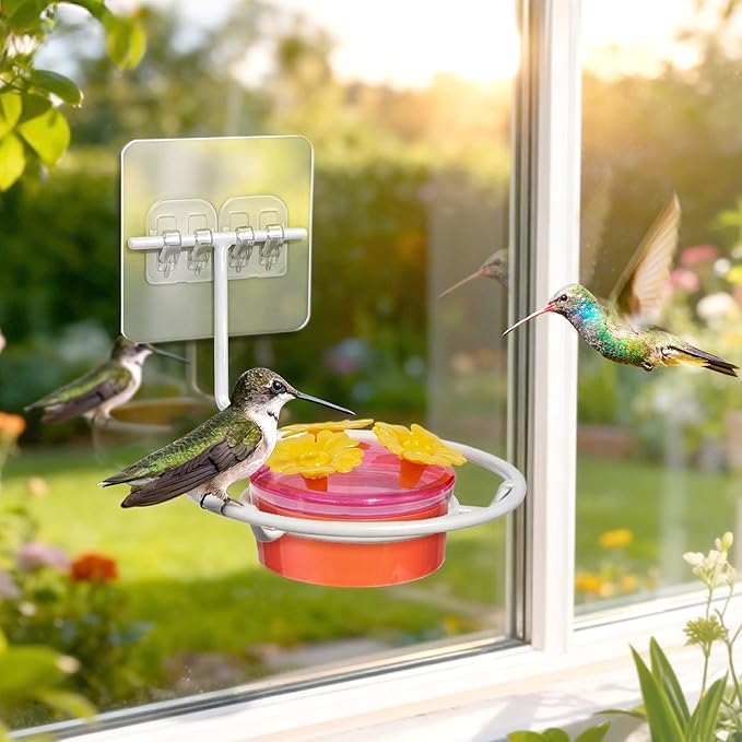 Window Hummingbird Feeders for Outdoors: 2 Pack Hummingbird Feeders for Windows, Easy to Clean and and Refil Nectar - Plastic Humming Bird Feeder with Metal Base & 6 Feeding Ports, Gifts for Mom Dad
