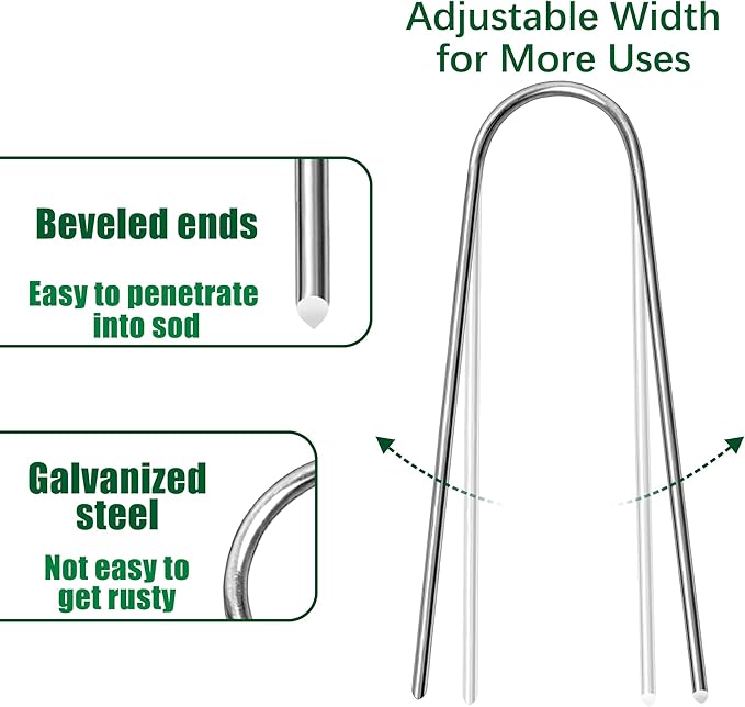 50 Pack Garden Stakes 6 Inch U-Shaped Drip Irrigation Stakes Galvanized Landscape Staples Garden Pins Yard Lawn Ground Stakes for Soaker Hose Drip Line Tubing Landscape Fabric Weed Barrier