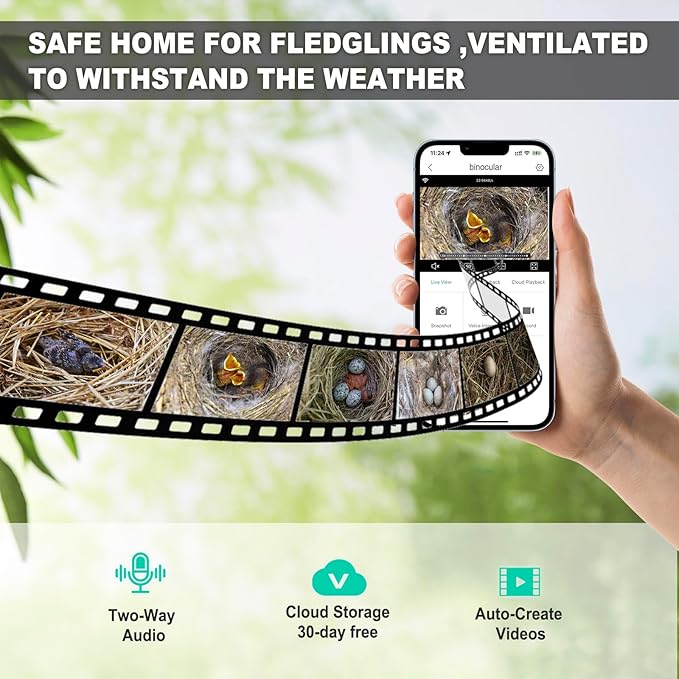 Solar Smart Bird House with Camera Bird Box for Outdoors - Full Color Night Vision 4MP HD Camera Birdhouse Auto Capture Bird Videos & Motion Detectio APP Control for Blue Tits Wild Birds(Wood)