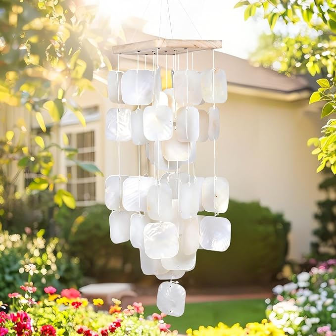 MUMTOP Shell Wind Chimes for Outside Clearance, Tropical White Capiz Shell Wind Chime for Patio,Indoor,Outdoor,Garden,Yard,Coastal,Beach Decor or Gifts for Women,Girl