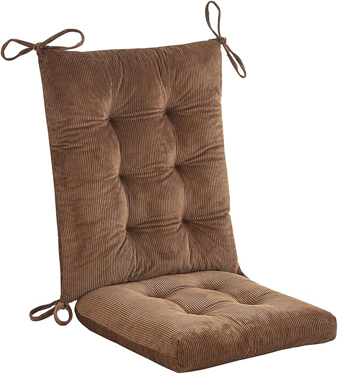 Outdoor Patio Cushion, Rocking Chair Cushion, Tufted Pads, Set of Upper and Lower with Ties Pack of 2 (2 Sets) - Back 20"×17", Seat 17"×17" (Brown)