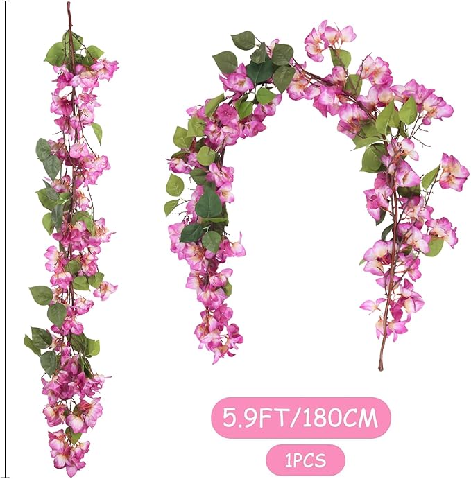 IPOPU Light Purple Bougainvillea Garland Artificial 5.9FT 1 PCS – Artificial Flower Garland, Faux Bougainvillea Vines for Backdrop, Party, Wall Decor