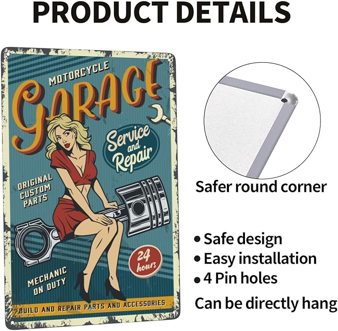Garage Vintage Metal Tin Sign Retro Rustproof Funny Art Wall Decor Gift 8x21 Inch