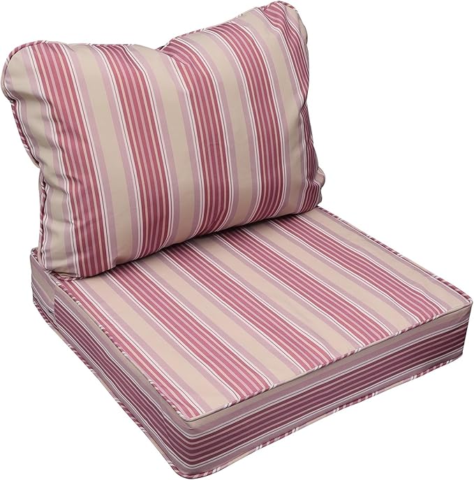 AAAAAcessories Outdoor Seat Cushions for Chairs, Fade-Resistant, Waterproof Patio Furniture Replacement Cushions, 22" x 24" x 5" + 22" x 19", Dusty Rose Garden Stripe