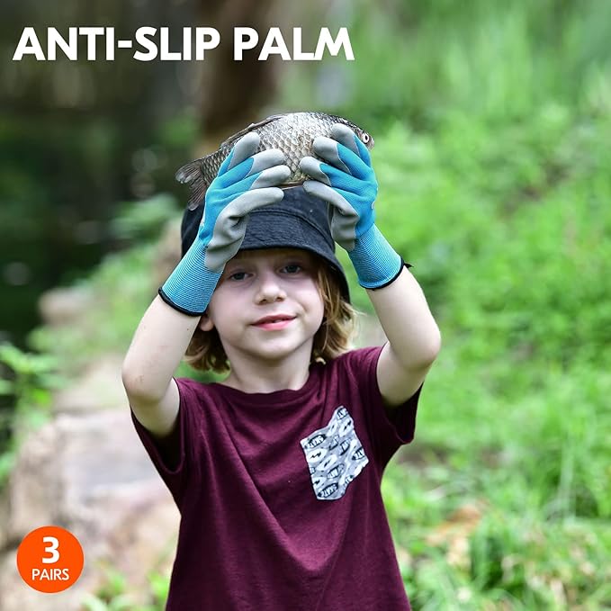 Vgo... 3-Pairs Age 5-7 Kids Gardening Gloves, Children Yard Work Gloves, Soft Safety Rubber Gloves (XXS, KID-RB6013)
