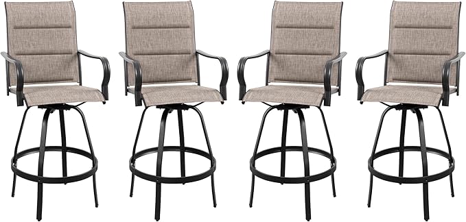 Vongrasig 4 Piece Outdoor Patio Swivel Bar Chairs, All Weather Padded Sling Textile High Top Bar Stools, Bistro Set for Backyard, Lawn Garden, Balcony, Gray