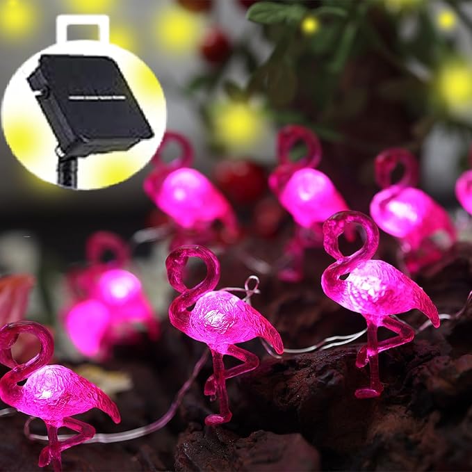 Outdoor Solar Lights for Outside Pink Flamingo Garden Decor 14ft 40LED Solar Power Fairy Lights Waterproof Summer Beach Yard Solar Landscape String Lights 14ft 40LED Patio Fence Backyard Bird Decor