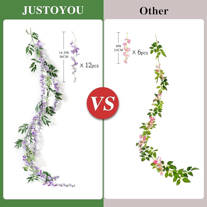 JUSTOYOU 3PCS 7FT Artificial Wisteria Vine Garland Fake Flower Wisteria Garlands for Outdoor Indoor Wedding Wall Badroom Decoration(Purple)