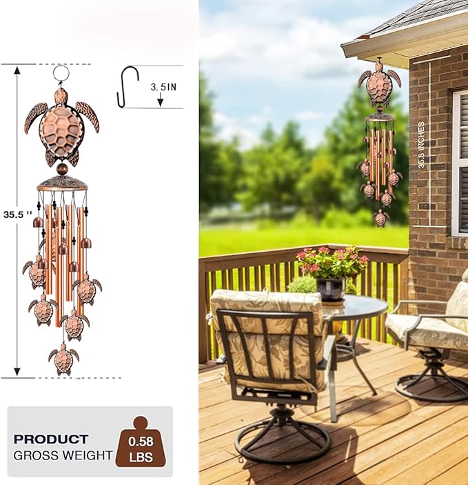 JUNQIU Turtle Wind Chime,Sea Turtle Gifts for Women,Wind Chimes for Outside,Turtle Decor for Outdoor Garden Yard Home, Turtles Gifts for Turtle Lovers,Beach Wind Chimes for Outside with S Hook