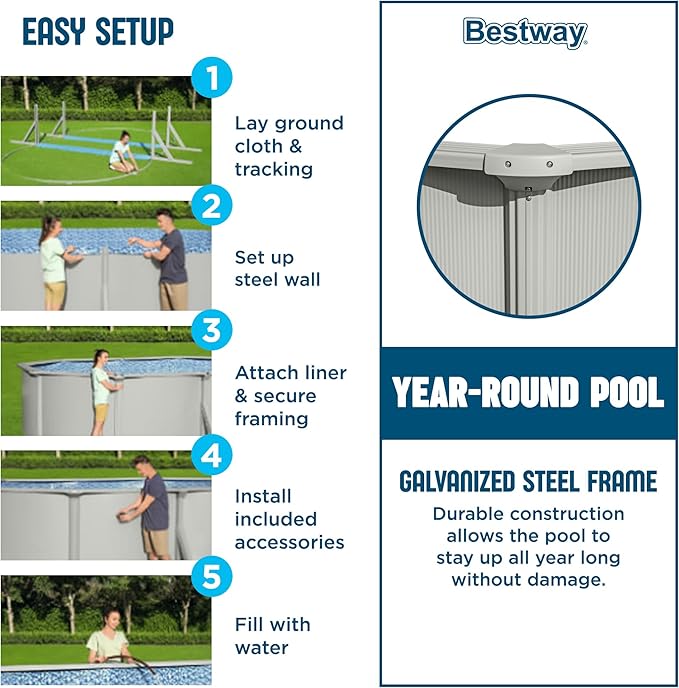 Bestway Hydrium 20' x 12' x 48" Above Ground Pool, Oval Steel Side Wall Frame Outdoor Swimming Pool Set with Sand Filter Pump, Ladder & Accessories