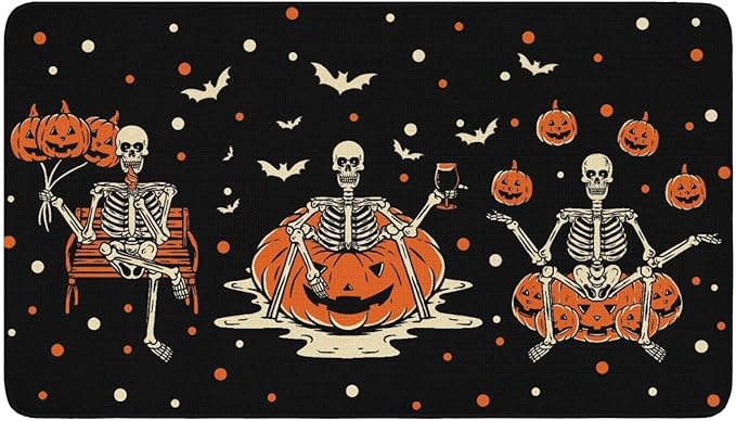 Halloween Decor Welcome Door Mat,Funny Skeleton Home Decoration Non-Slip Indoor Outdoor Front Doormats Rug 17 x 30 Inch