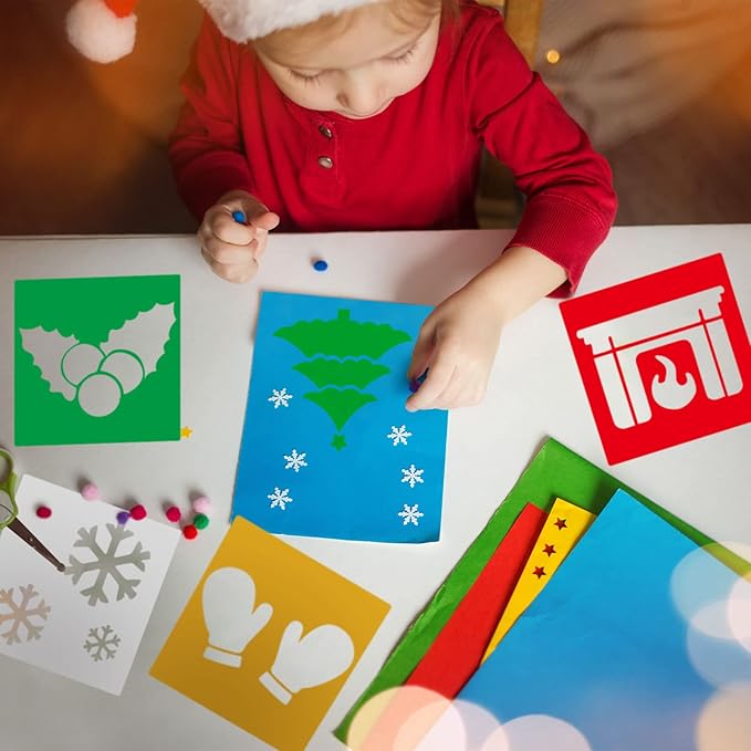 Epakh 24 Pieces Stencils for Kids 8 Inches Drawing Stencils Chalk Template Large Washable Geometric and Garden Themed Primary Shape Template for Kids Toddlers Preschooler(Snowman Style)