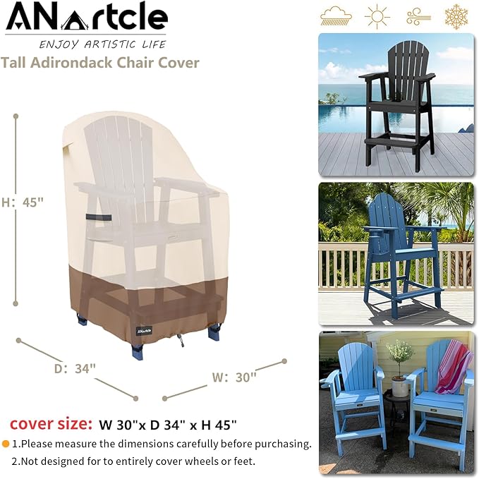 Patio Tall Adirondack Chair Cover(30W x 34D x 45H inches),600D Waterproof Heavy Duty Outdoor Chair Covers,Adirondack Chair Covers,Adirondack Chair Cover for Patio Furniture,Beige&Brown