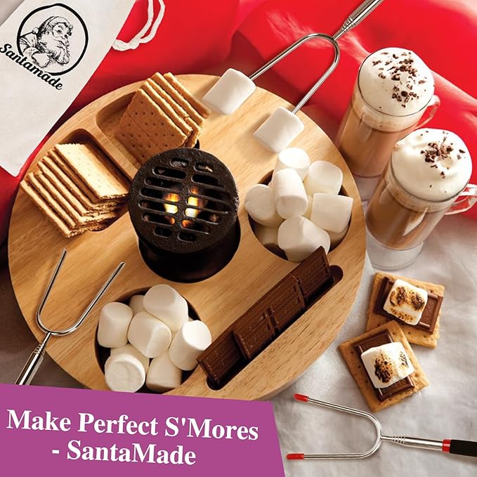 Marshmallow Roasting Sticks Set of 10 -Telescoping Wide Angle Smores Sticks for Fire Pit, Hot Dog Sticks for Campfire Grill Bonfire Party Supplies -With Santa Storage Sack