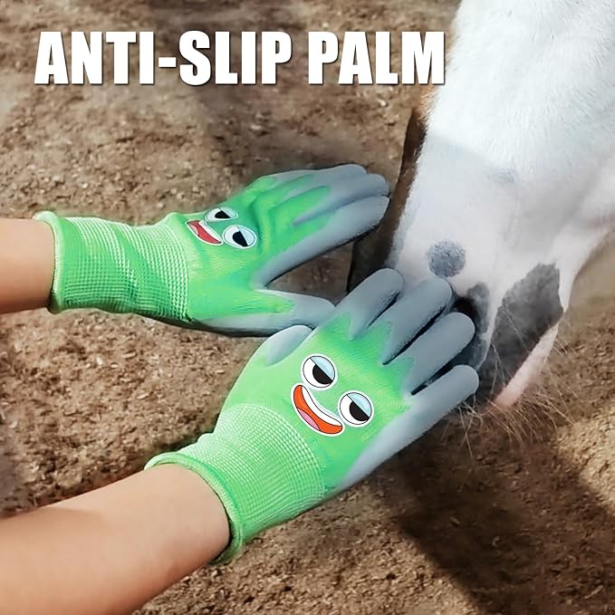 Kids Gardening Gloves for Age 3-12, Toddler Rubber Coated Garden Gloves, Kids Work Gloves, for Children, Boys and Girls