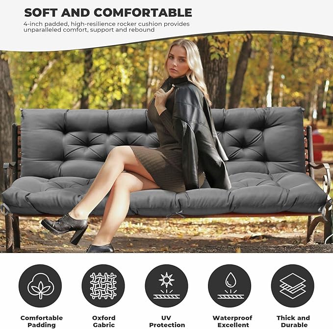 Porch Swing Cushions, Waterproof Swing Cushions Replacement with Backrest, Outdoor Swing Bench Cushions 2-3 Seater Replacement for Patio Furniture 60x40 (Gray)