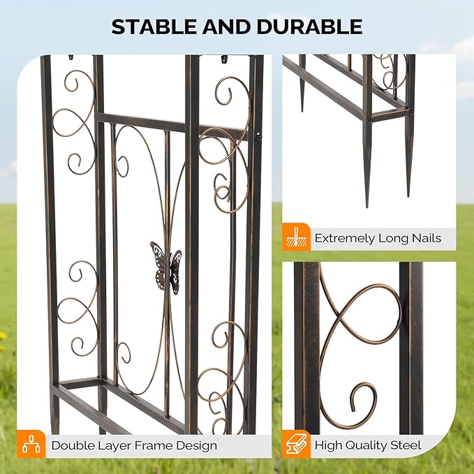 VINGLI Garden Arbor, Arch Archway for Wedding Ceremony Party, Steel Garden Trellis for Plant Climbing, Christmas Garden Decorations Pergola for Garden, Backyard, Lawn (75.5x22.8x94.5) (Bronze)