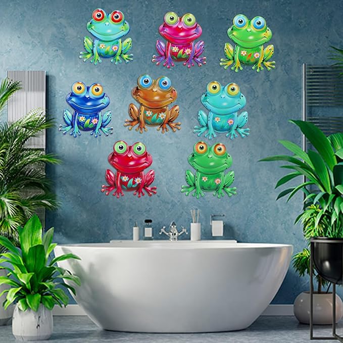 Junware Metal Frog Wall Decor, 8 Pcs Frogs Wall Art Sculptures Hanging Sculpture Decoration, Outdoor Fence Arts for Home Garden, Fence, Patio, Yard, Bedroom Outside Gifts for Adults