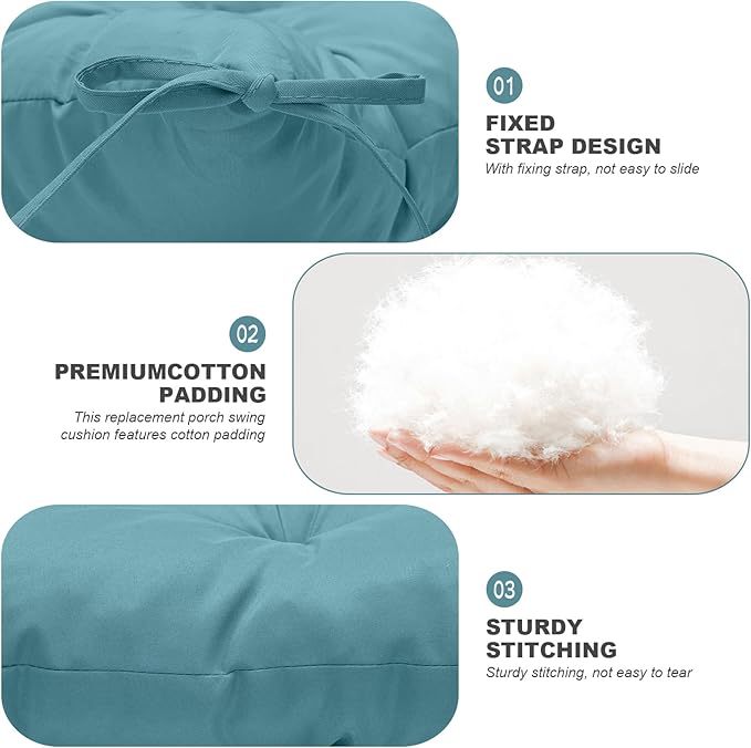 Porch Swing Cushions,Outdoor Cushions 3 Seater Replacement with Backrest, Waterproof Thickened Bench Cushion with Ties for Porch, Patio,Outdoor, Backyard and Garden (Lake Blue 40 * 40 in)