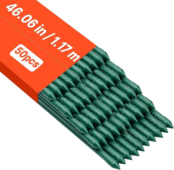 VEVOR Garden Stakes, 50 Pack, 46.06 inch, Plastic Coated Metal Tomato Stakes, Garden Sticks for Plants Support, with Pointed End and Non-Slip Bumps for Growing Climbing Plants, Outdoor Vegetables
