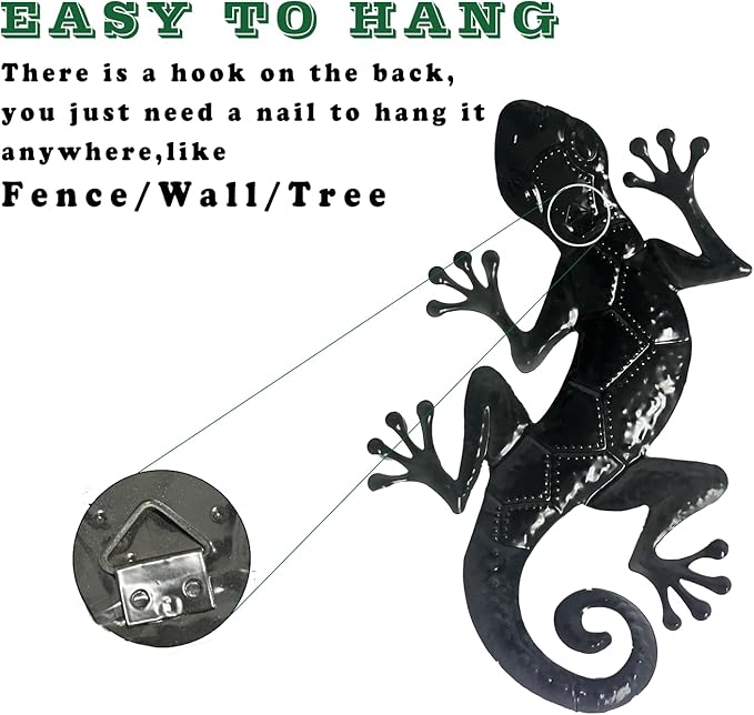 2 Piece Metal Gecko Wall Decor, Lizard Outdoor Wall Art,Colorful Gecko Wall Art Hanging Indoor and Outdoor, Patio Garden Fence Home Decor (17 inch)