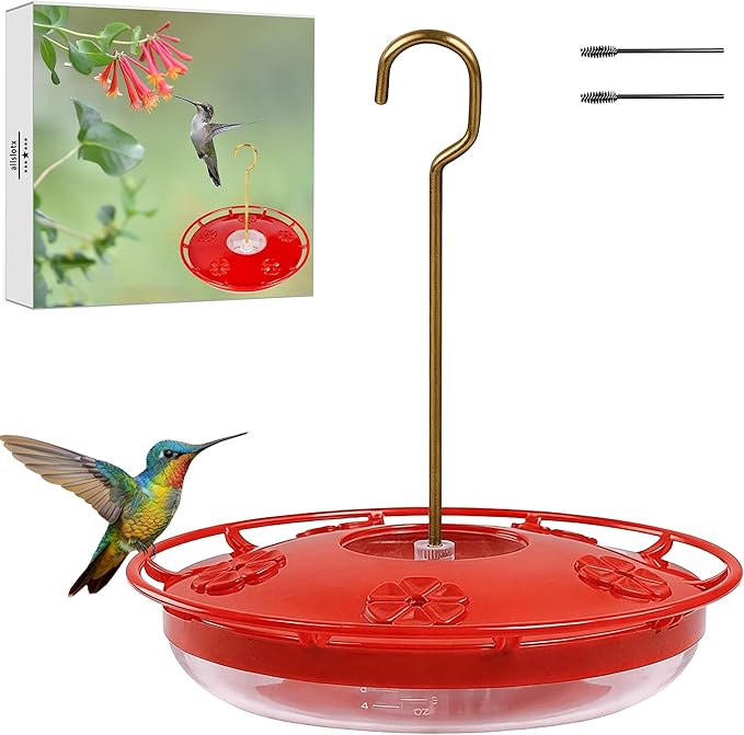 Hummingbird Feeders for Outdoors Hanging, 5 Feeding Ports 16 oz Plastic Hummingbird Feeder, Bee-Proof Leak-Proof No Drip, Easy to Clean with Cleaning Brushes