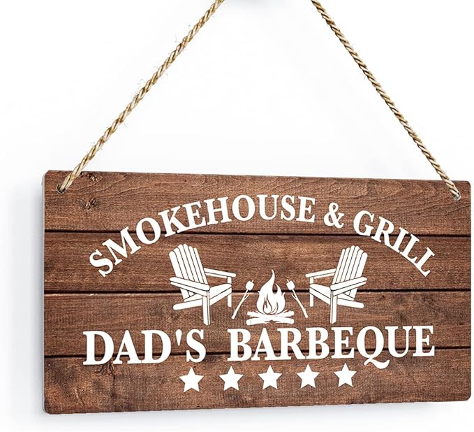 Rustic Dad's Grill Wooden Hanging Sign Decor, Dad's Barbeque Printed Wood Plaque Signs Wall Art, Home Smokehouse Decorative, Man Cave Decor, Father's Day Birthday Gifts for Dad Grandpa,12x6 Inches