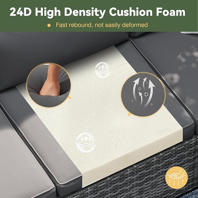 Aoxun Replacement Cushions for Outdoor Furniture, 14-Piece Outdoor Cushions for Patio Furniture, Deep Seat, Waterproof & Fade Resistant Couch Cushion for 6-Seat Patio Conversation Sets, Grey