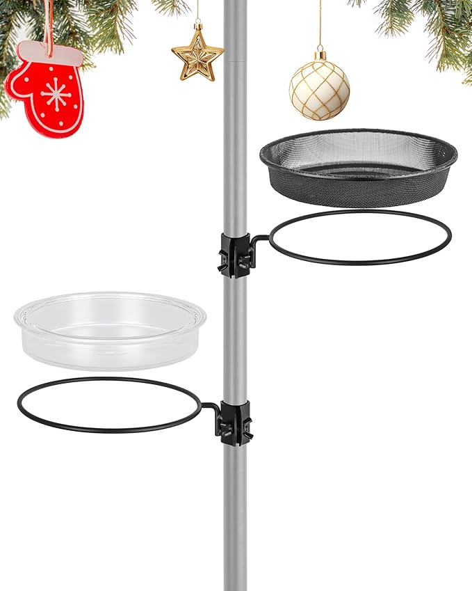 iBorn Bird Feeders Station Mesh Tray and Ring for 1” Pole Stand Station Outdoor Accessory for Humming Bird Feeders for Outside,Fit for 1 Inch Pole, Pack of 1 (Mesh & Water Tray, Pack of 2)