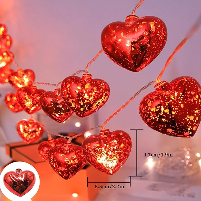 Valentines Heart Decoration Lights, 9.8 Ft Valentine String Lights Battery Operated 20 LED Red Shining Love Shape Lights , Valentines Heart Light for Indoor Outdoor Wedding Bedroom Valentine Decor