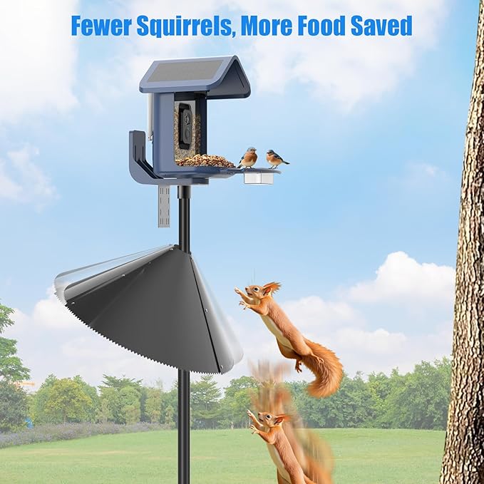 Squirrel Baffle for Bird Feeder Pole - Bird Feeder Baffle with Steel Spring Motion for Better Defense, Polycarbonate Extra-Thick Squirrel Guard for Outside Pole Mount, 19 Inch, Metal Buckle