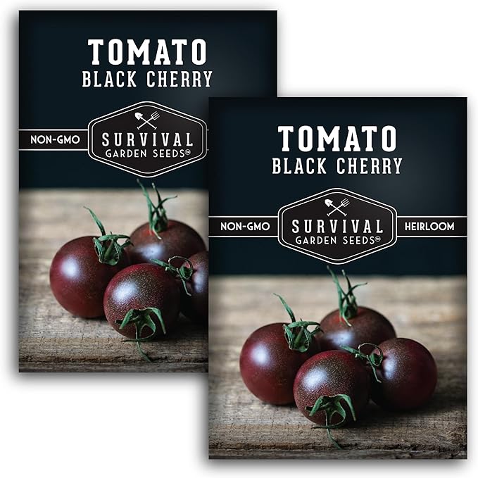 Black Cherry Tomato Seeds for Planting – Indeterminate Heirloom Non-GMO Variety – Grow High Yields of Deep Purple-Black Cherry Tomatoes with Sweet Rich Flavor – Survival Garden Seeds (2 Packs)