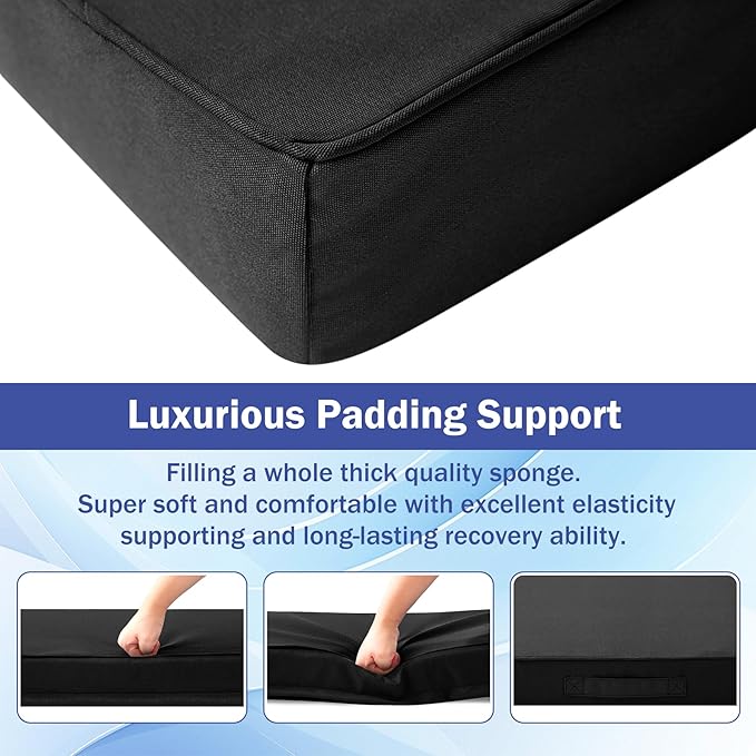 Patio Chair Cushions, 19" x 19" x 3" Outdoor Chair Cushions Set of 4, Waterproof Outdoor Cushions for Patio Furniture, Outdoors Seat Cushions Set of 4 with Handle and Ties, Black