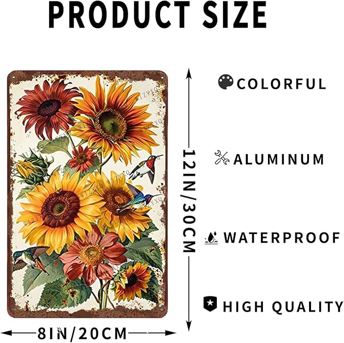 Metal Signs Flower Wild Flowers Vintage Metal Tin Sign for Home Office Kitchen Bar Cafe Garden Wall Decor 12x8 Inch