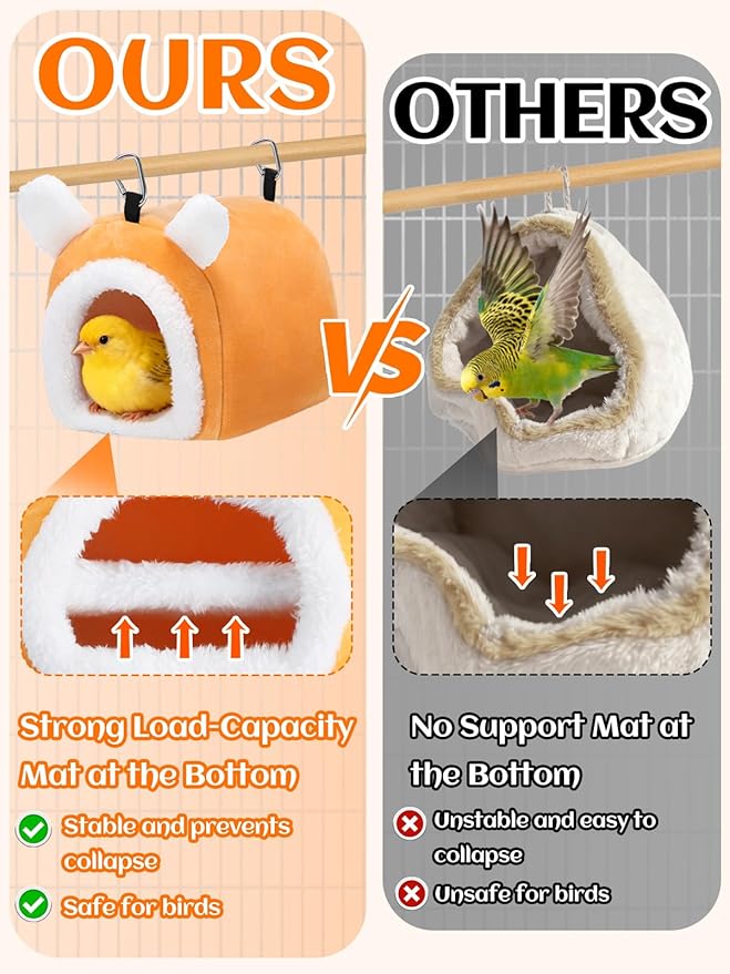 MEWTOGO Stable Warm Bird Nest - Winter Plush Comfortable Bird House with Strong Load-Bearing Mat & & Wide Entry for Cage Accessories, Small Birds Bed for Budgie Canary Society Finch