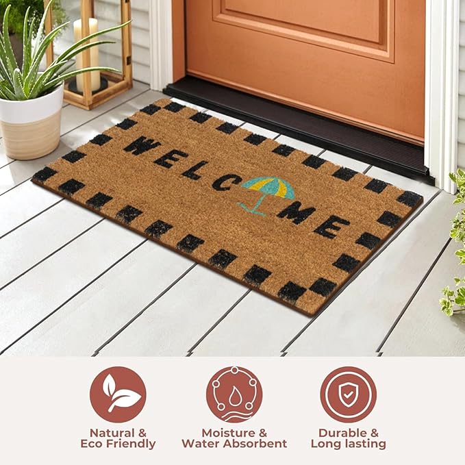 Folkulture Welcome Matt Outdoor | 16 x 28 Door Mats for Front Door Mat Outside Entrance | Eco Friendly | Welcome-Mats Cute | Coir Door Mats | Outdoor Decor for Home | Durable & Anti Slip