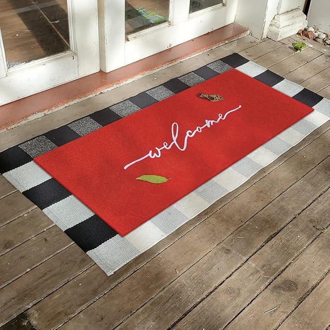 AAZZKANG Red Door Mat Large 18"x48" with Non Slip Rubber Backing Outside Inside Welcome Mats for Front Door Easy to Clean Mats for Patio,High Traffic Areas