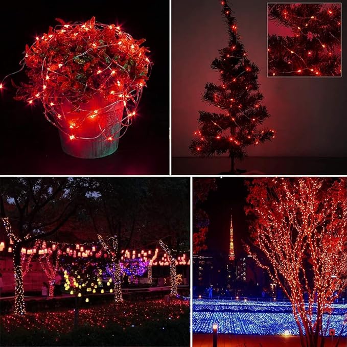 Outdoor Solar String Lights, 2 Pack 33ft 100L Solar Copper Fairy Lights,8 Modes Twinkle Lights Decor for Indoor Outdoor Patio Yard Trees Christmas Wedding Party (Red)