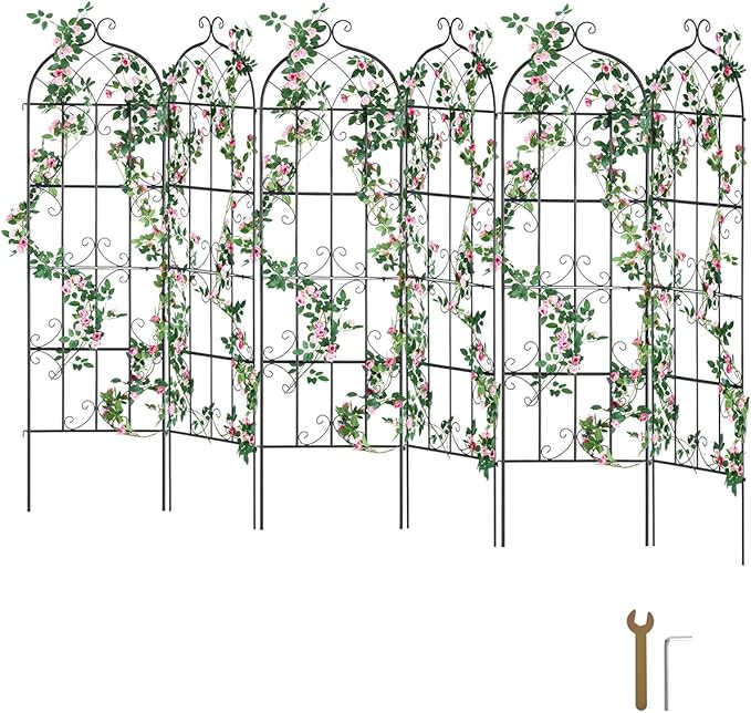 VEVOR Garden Trellis for Climbing Plants, 71 x 20 in, 6 Packs Rustproof Metal Garden Flower Trellis, Outdoor Climbing Rose Clematis Cucumbers Trellis Decorative for Courtyards Lawns