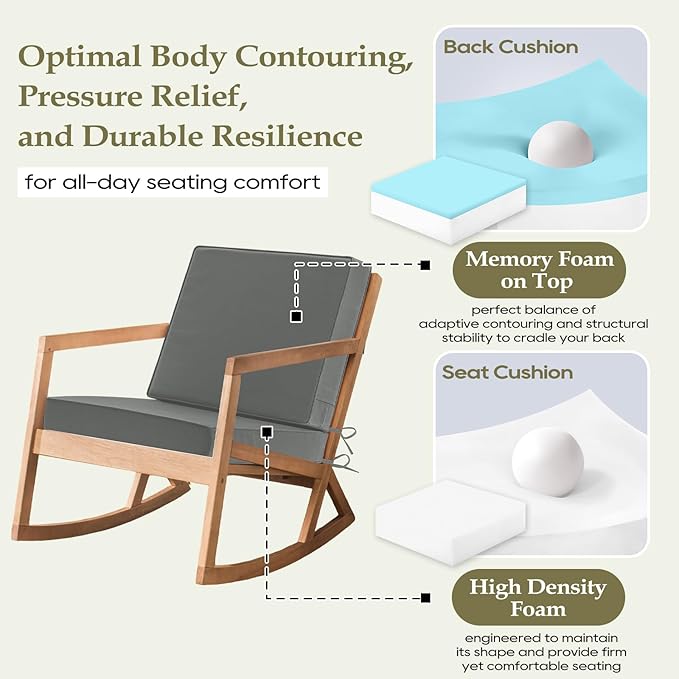 Wellsin Outdoor Cushions for Patio Furniture, Waterproof Outdoor Seat Cushions with Ties and Handle, Outdoor Cushions 24 X 24, Outdoor Deep Seat Cushions with Removable Cover, Dark Gray