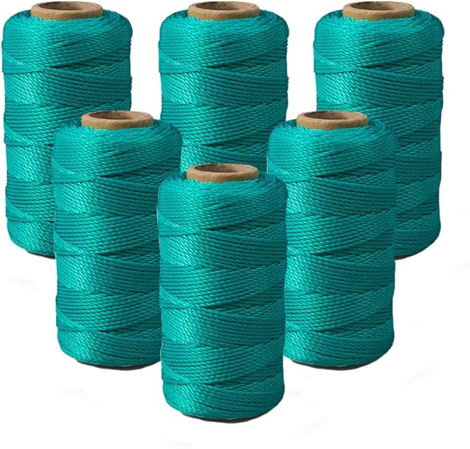 Mason Line String 1.3mm Thick Twisted Polypropylene – Durable Construction Twine for Laying Bricks, Blocks, Fences in Gardening, DIY & Landscaping Projects (Green, 393 Ft x 6 Pcs)