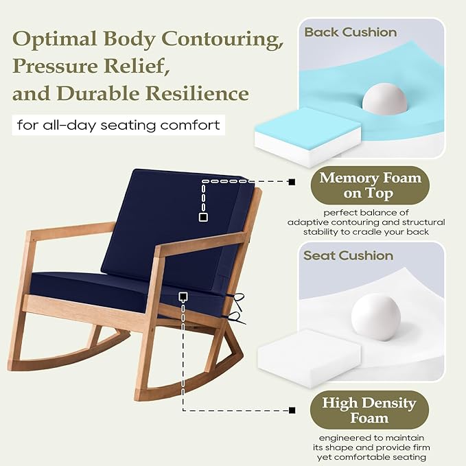 Wellsin Outdoor Cushions for Patio Furniture, Waterproof Outdoor Seat Cushions with Ties and Handle, 22X22 Outdoor Cushions, Outdoor Deep Seat Cushions with Removable Cover, Navy