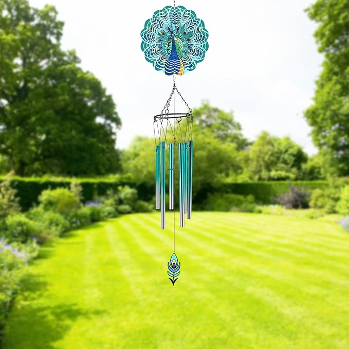 Wind Chimes with Peacock Wind Spinner, Gifts for Men, Women, Retirement, Teacher, Parents - Outdoor Hanging Decor Clearance for Garden, Patio, Backyard Or Porch
