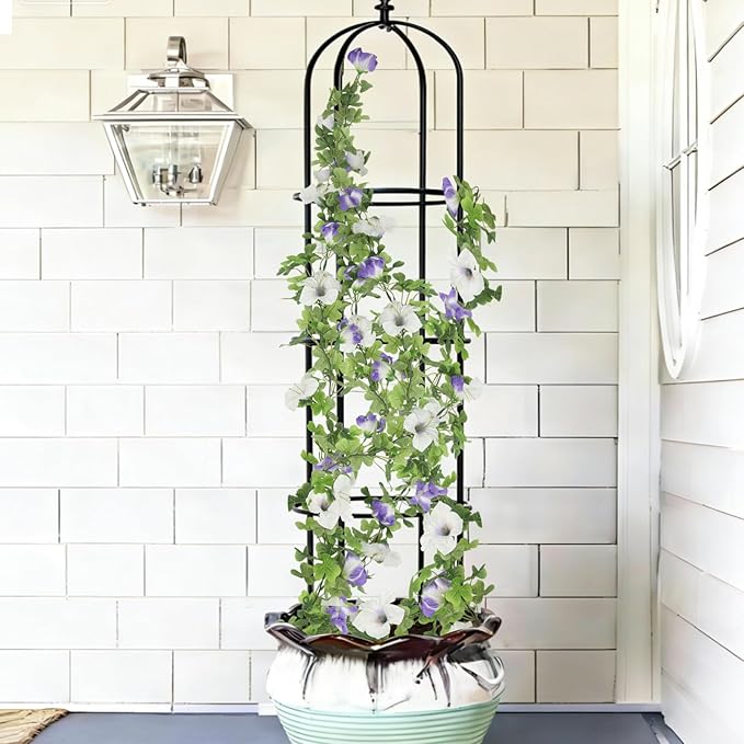 2 Pcs Artificial Flowers Vines Garland Purple Petunias Silk Spring Flowers Garland for Mantle 11 FT Fake Morning Glory Hanging Vines Plants for Outdoors Wall Fence Indoor Wedding Banquet Decor
