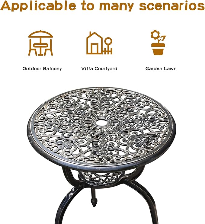 JARDIN DE CENTENNIAL 3-Piece Patio Bistro Furniture Set Cast-Aluminum Bistro Table Set for Lawn,Garden,Backyard…(Dining SETCopper)
